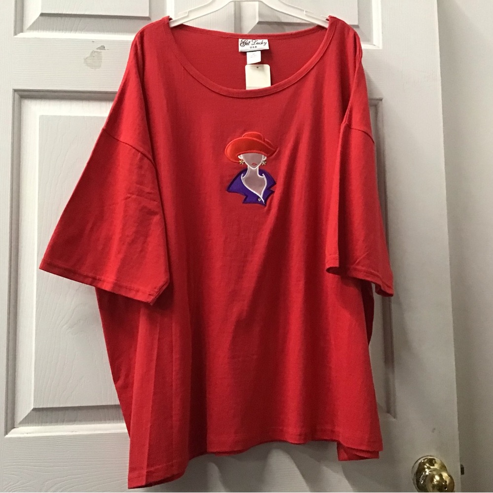 Plus size red shirt Get Lucky lady red hat